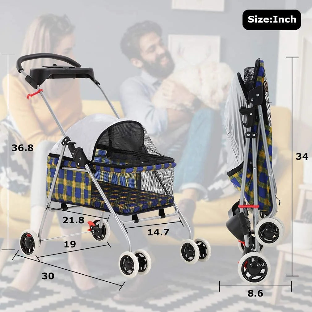 Yellow Plaid Pet Stroller J523808