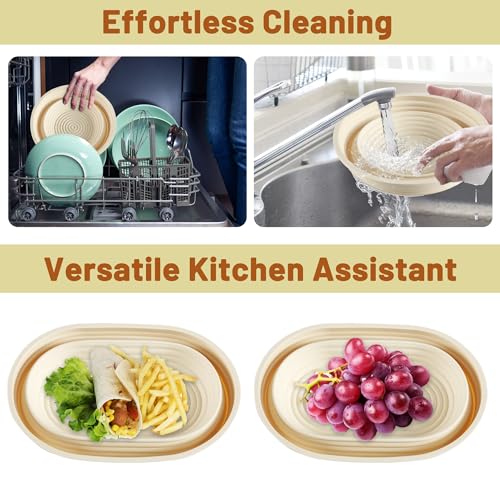 9.5 Inch Round & 10.5 Inch Oval Foldable Sourdough Bread Proofing Basket with Linen Liner Q788