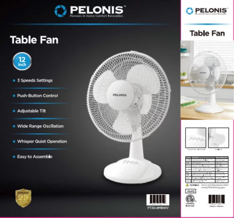 3-Speed Oscillating Table Fan H529