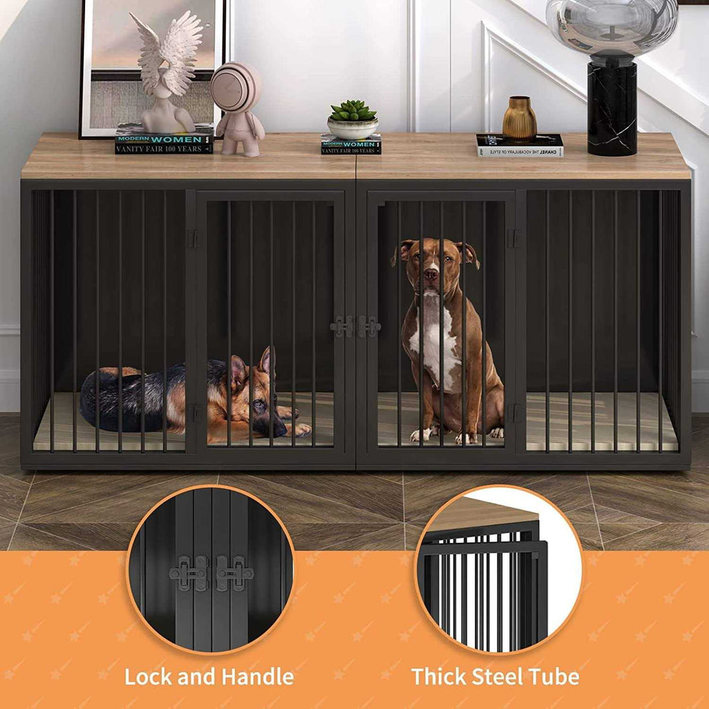 Large Wooden Dog Crate Furniture with Double Doors J4721