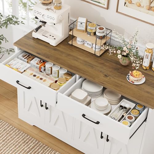 Black Rustic Brown Buffet Cabinet with Drawers and Shelves P889