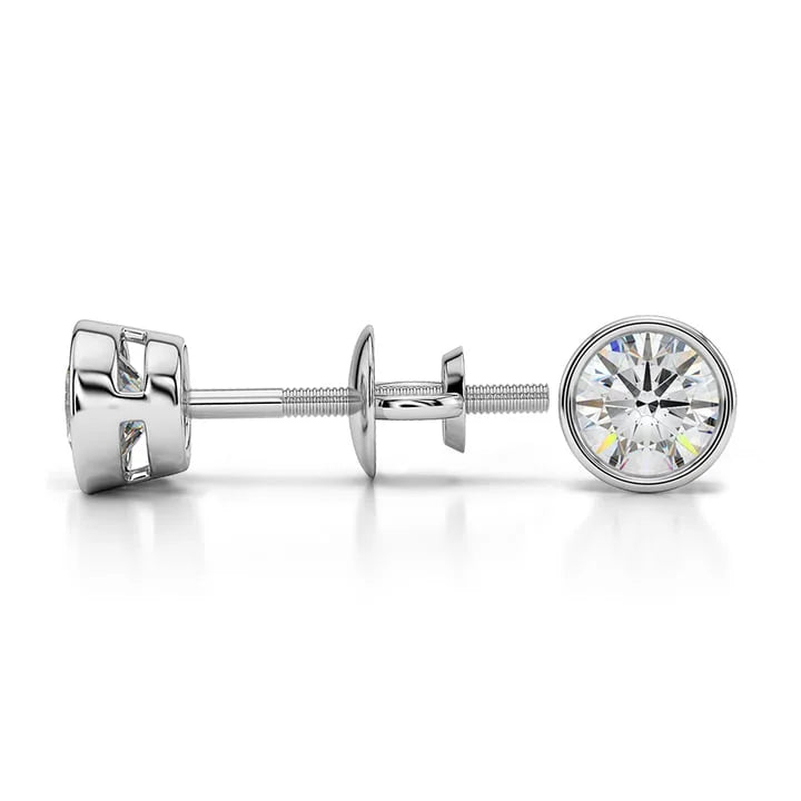 14K White Gold Round Cut Diamond Screw Back Stud Earrings K38209