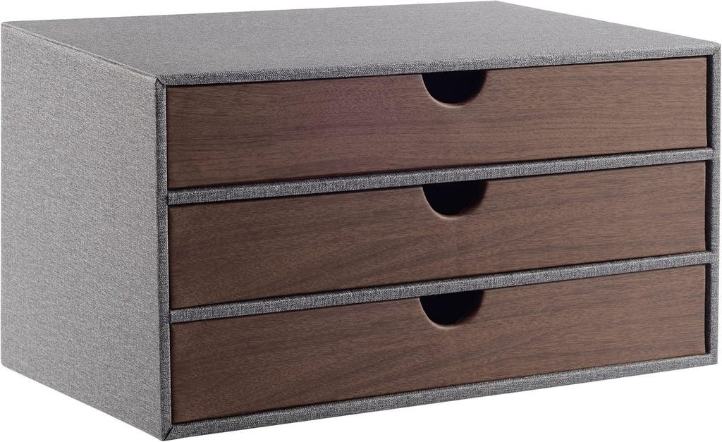 Black Leather 3 Drawer Desk Organizer Storage Box F350857