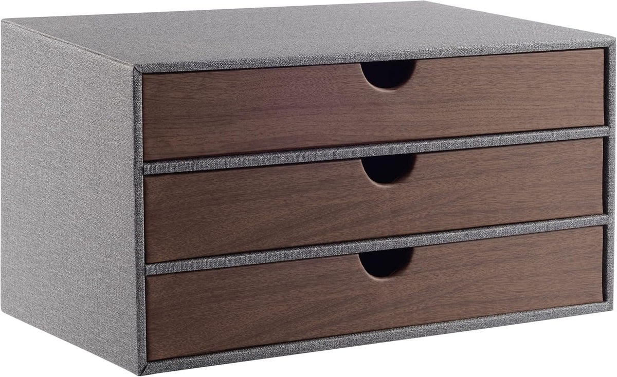 Black Leather 3 Drawer Desk Organizer Storage Box F350857