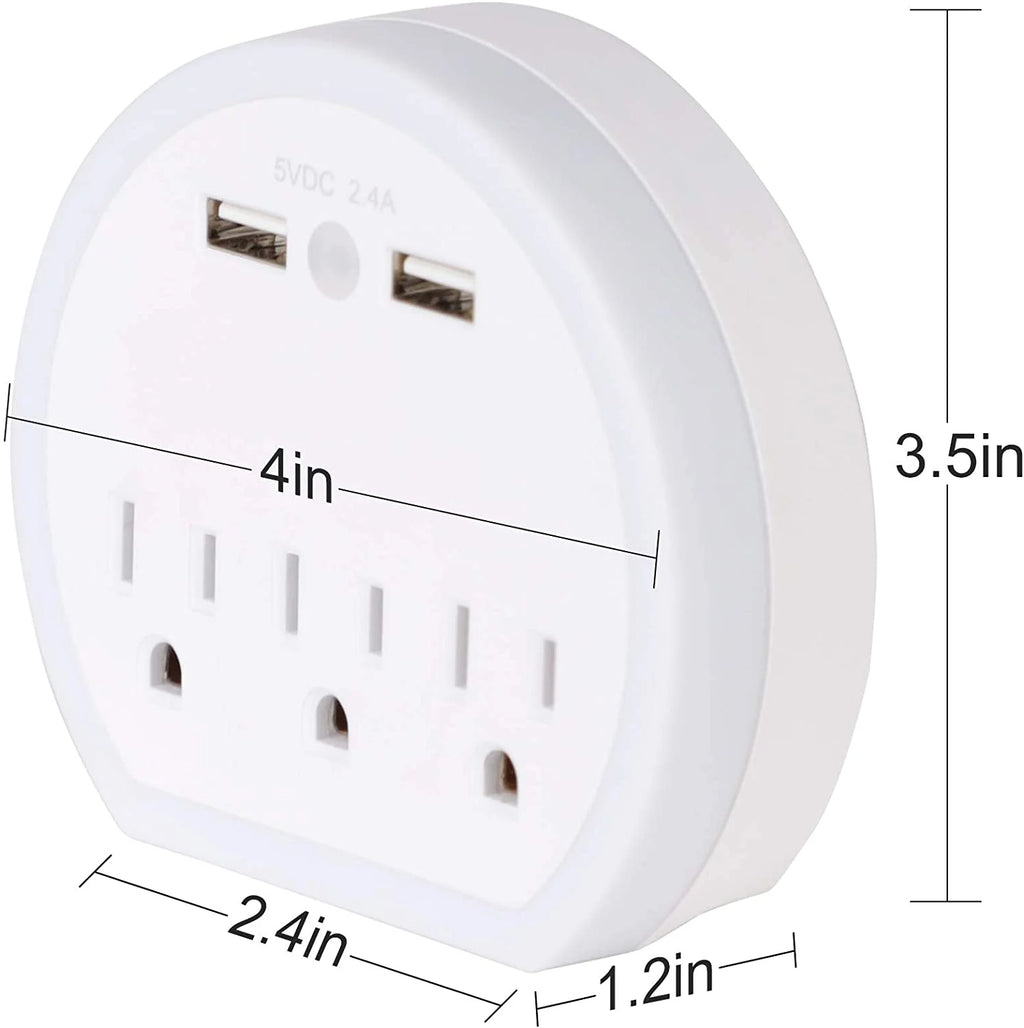2 Pack White USB Outlet Extender with Night Light P863298