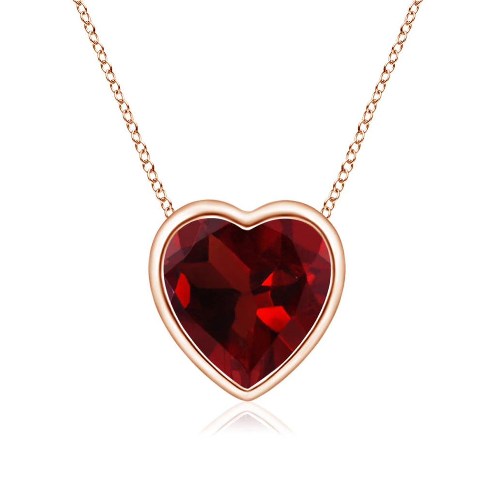 14K Rose Gold Garnet Heart Pendant Necklace T33916