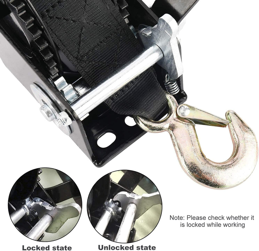 Heavy Duty Hand Winch 2000LBS with 25-Foot Strap, Pack of 2 A346