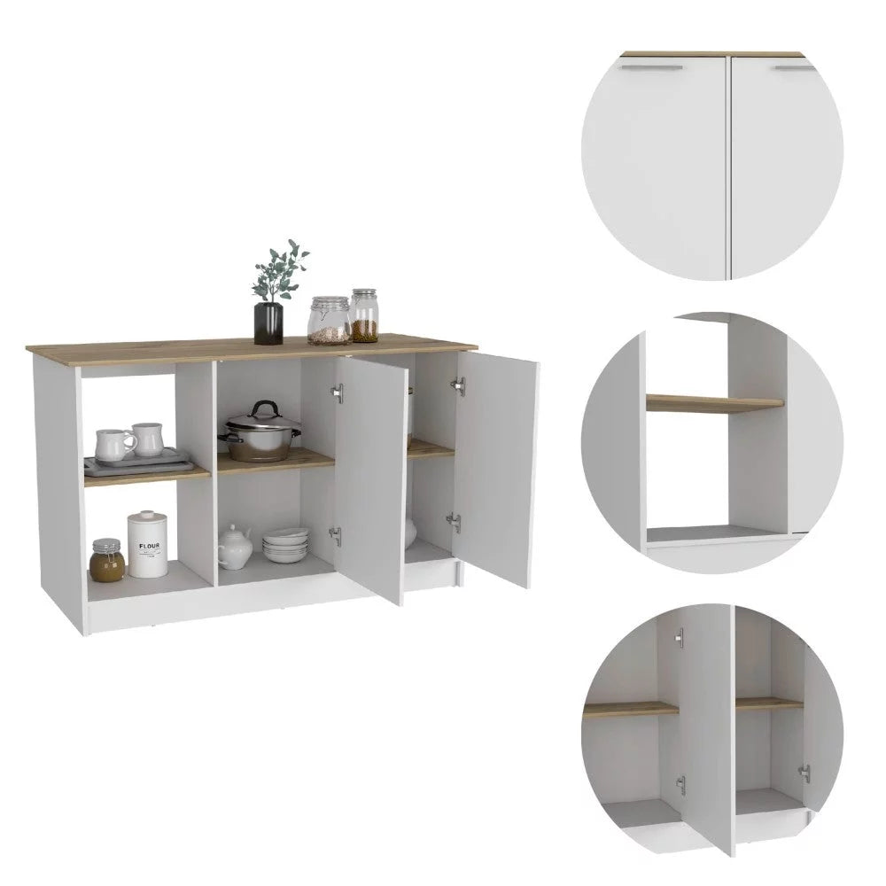 Light Oak White Kitchen Island with Four Open Shelves T62486