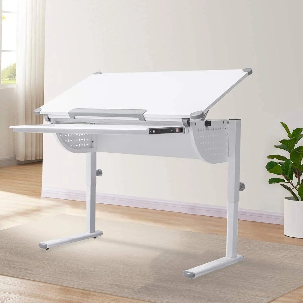 Adjustable Height Study Table with Tilting Desktop and Storage V2715