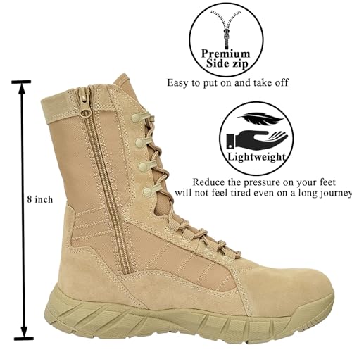 Lightweight Tactical Military Boots Side Zipper Lace Up R7684