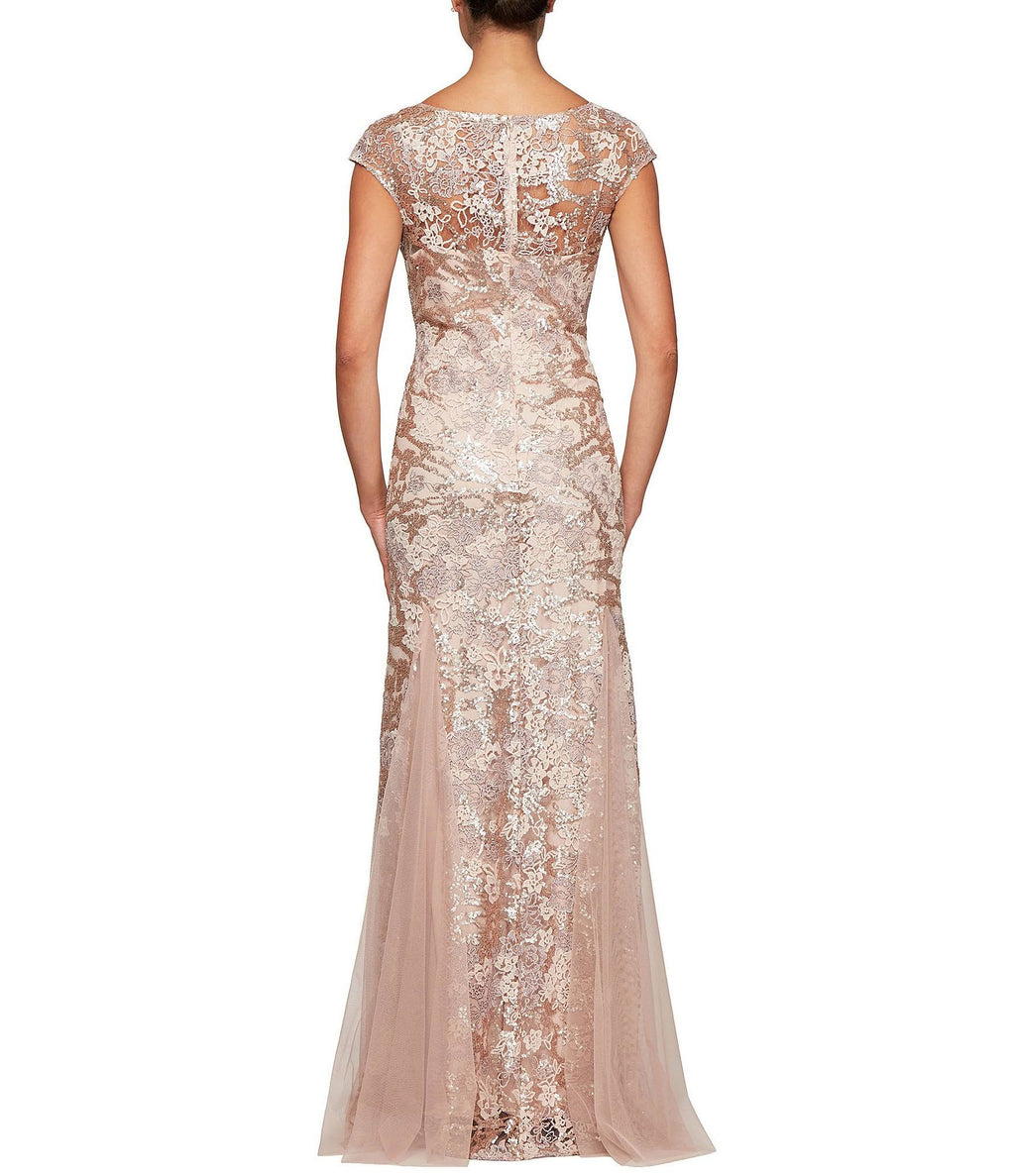 Illusion V-Neck Embroidered Lace Gown U674