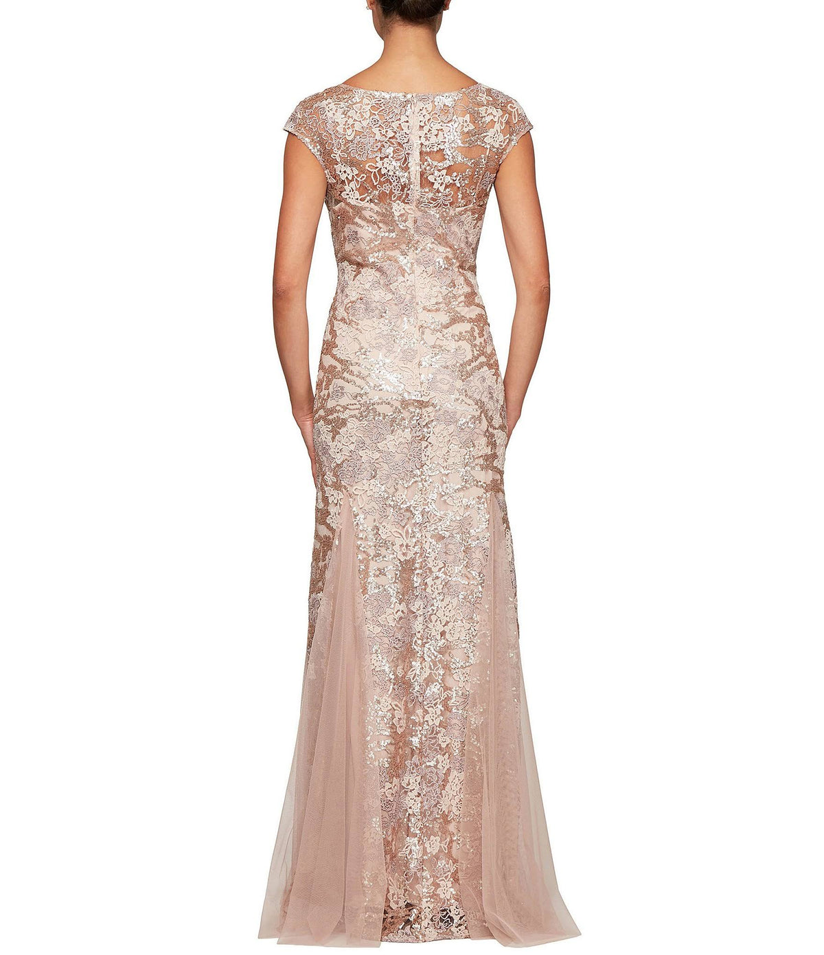 Illusion V-Neck Embroidered Lace Gown U674