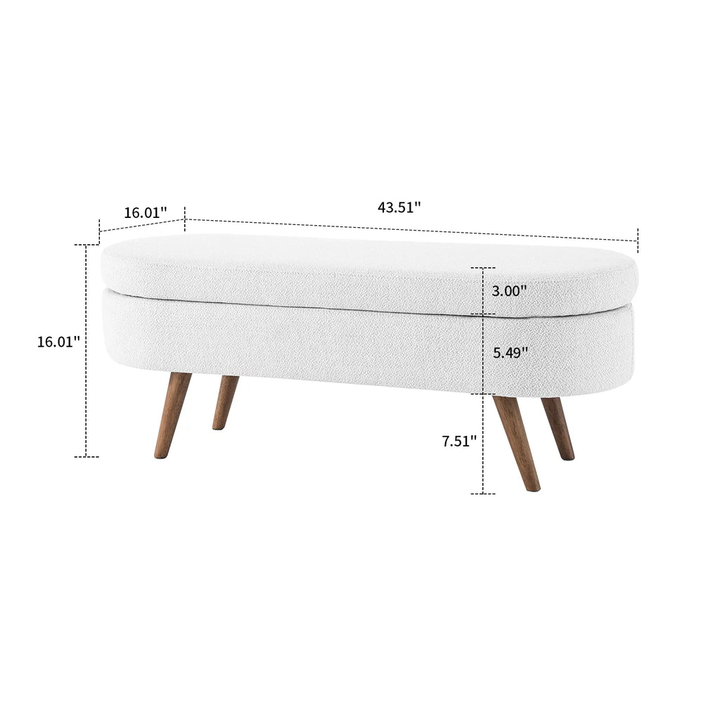 Linen Fabric Oval Storage Bench with Rubber Wood Legs H607291