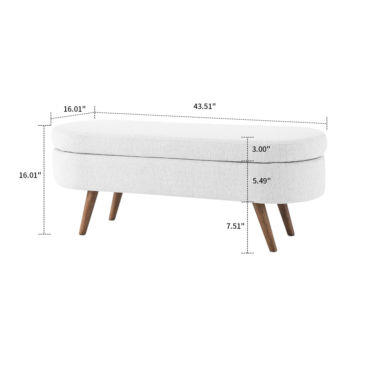 Linen Fabric Oval Storage Bench with Rubber Wood Legs H607291