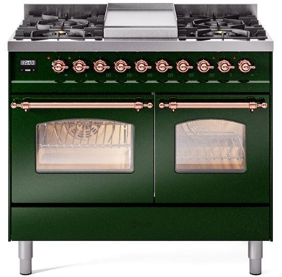 40 Dual Fuel Propane Gas Range Emerald Green Copper Trim O95579