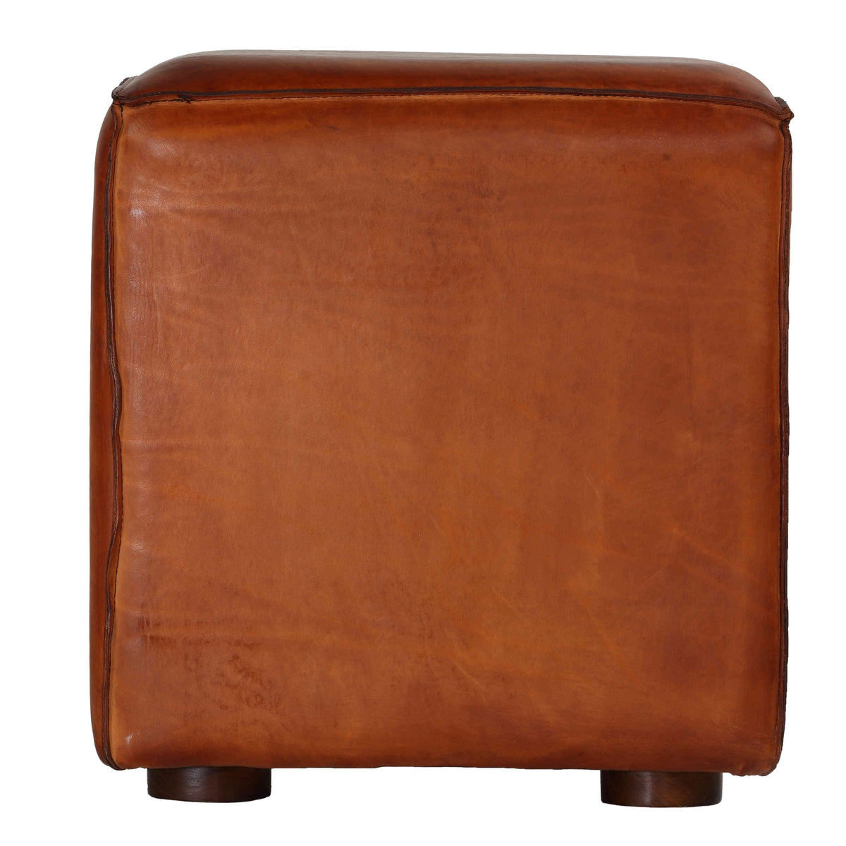Saddle Brown Genuine Leather Cube Ottoman F39310