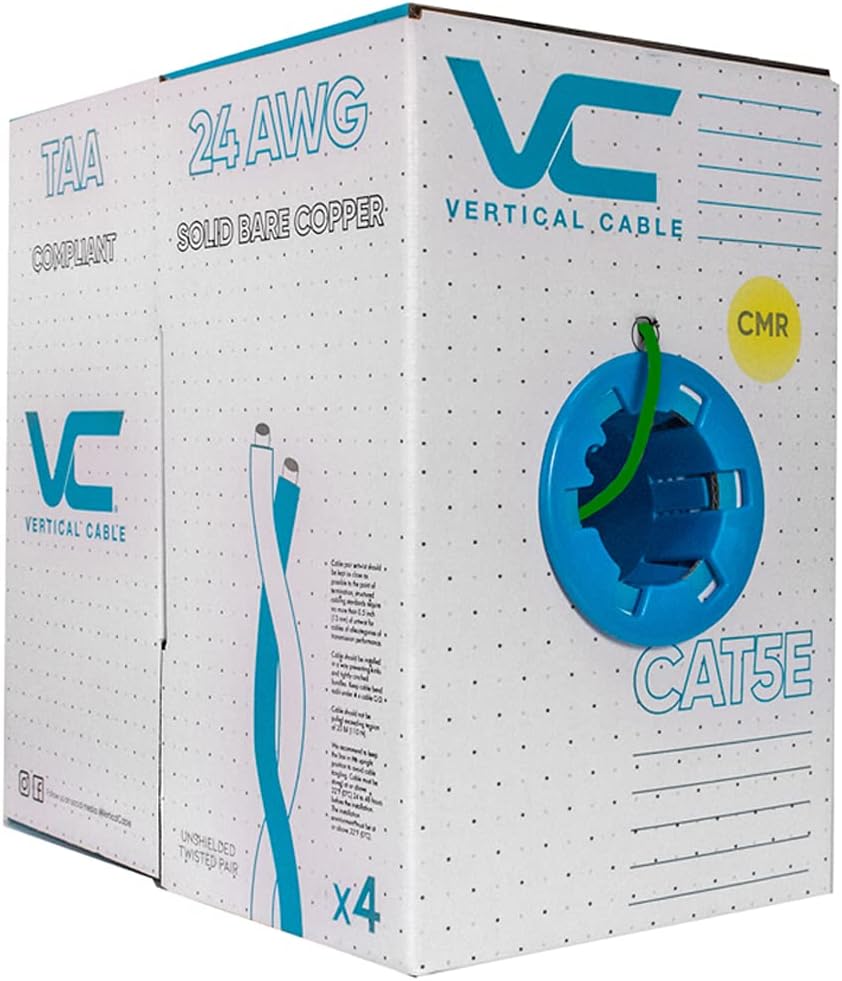 Cat5e UTP 24AWG 8C Solid Bare Copper 1000ft Bulk Ethernet Cable Blue H97063