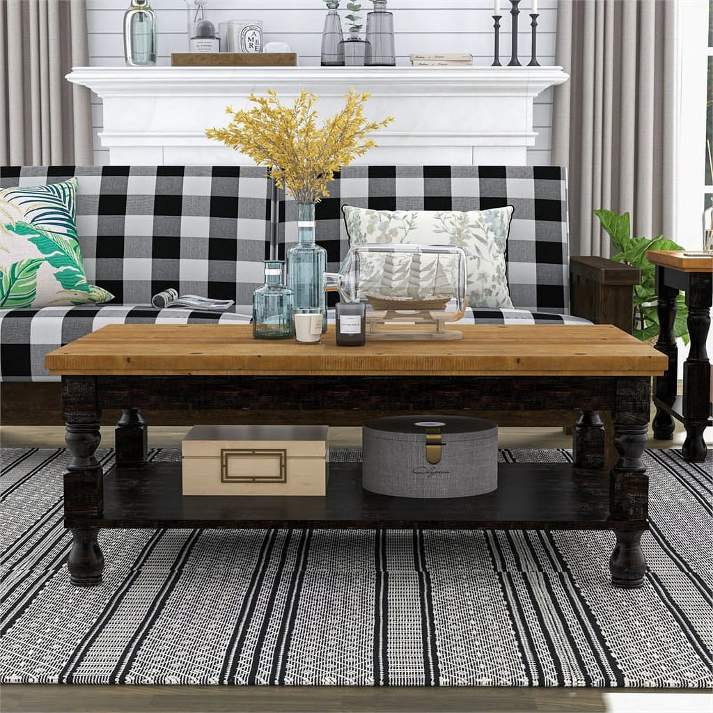 Rustic Wood 1-Shelf Coffee Table R51496