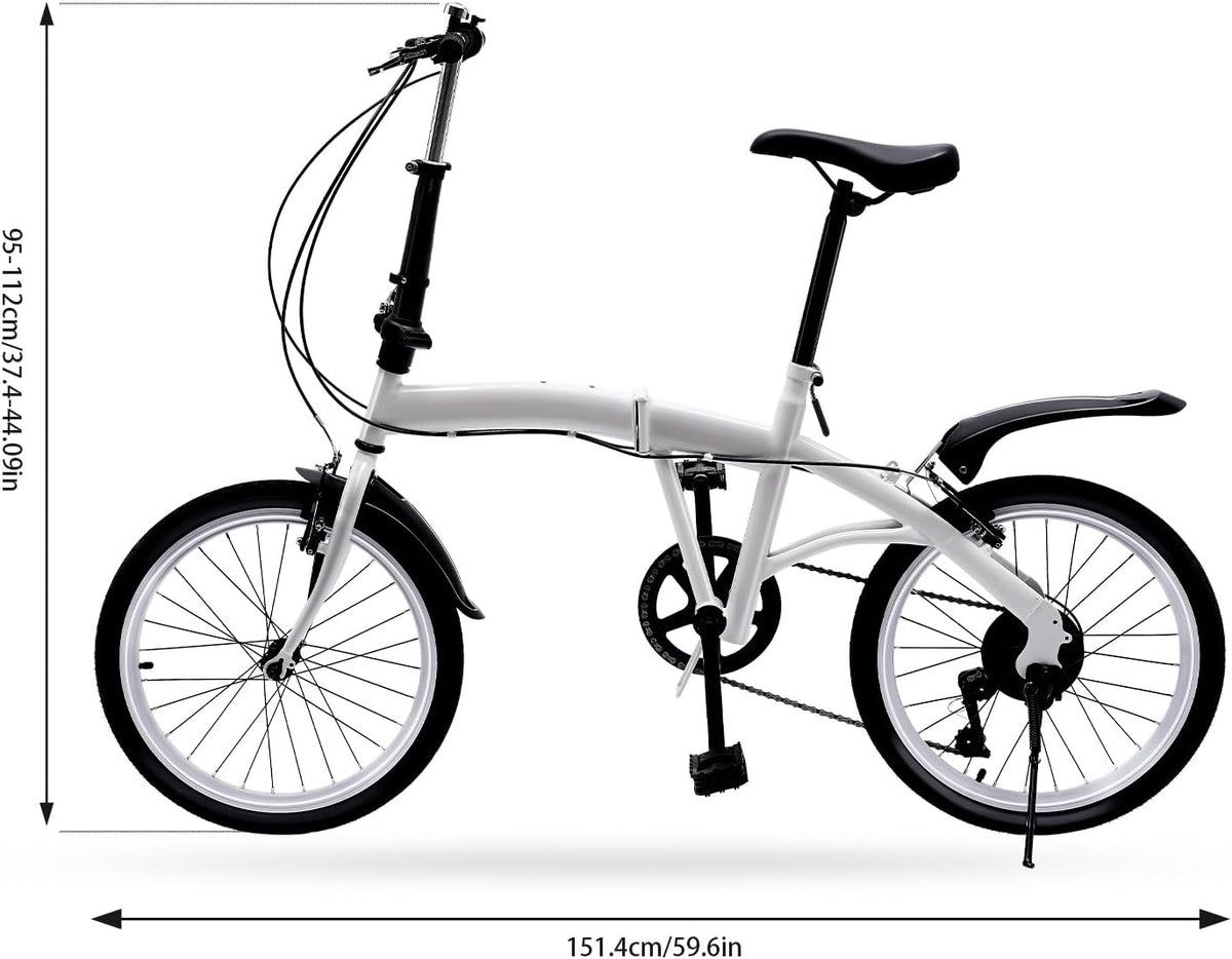 20" White Folding Bicycle with 7 Speed Shifter O10381