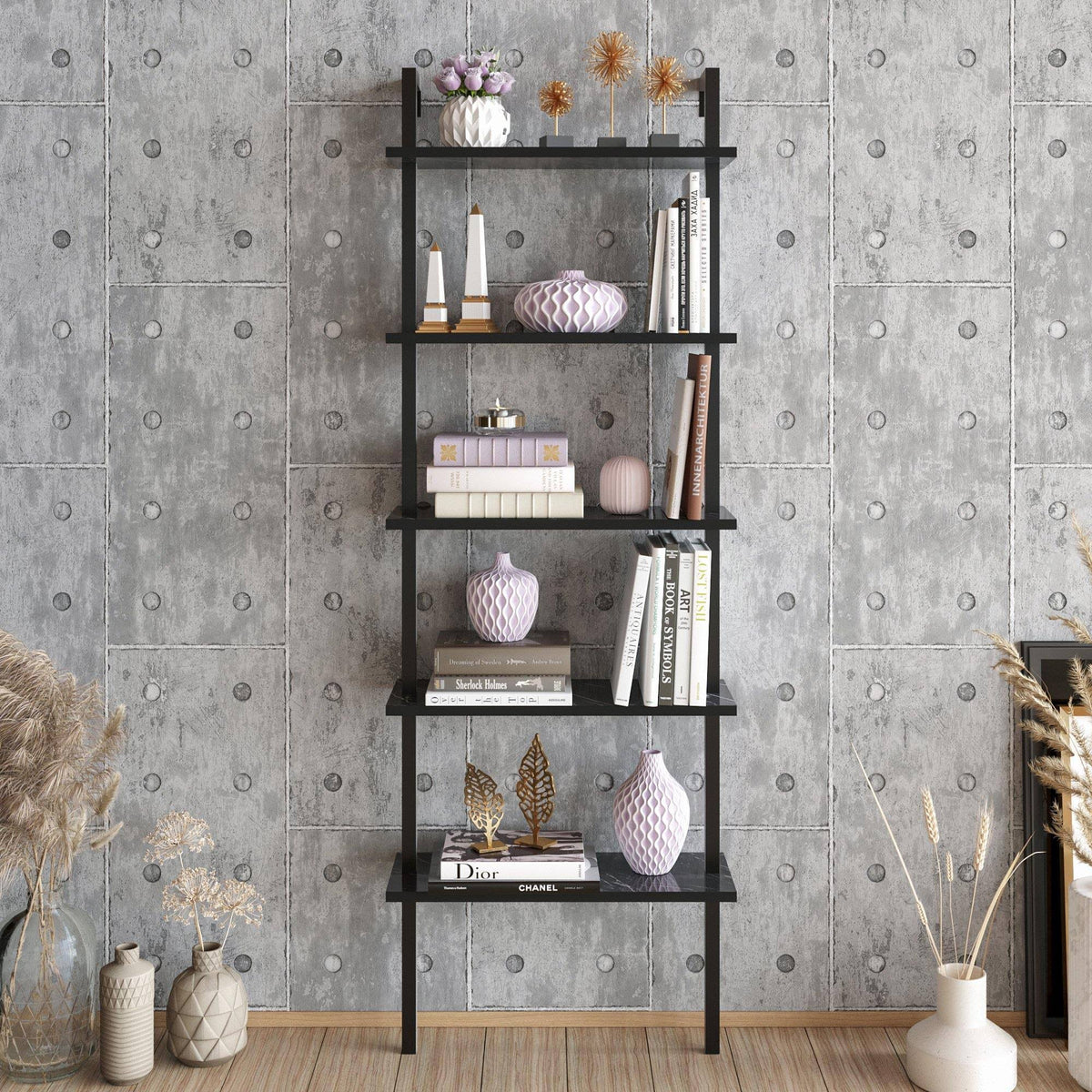 White Metal Wood Accent Ladder Bookcase B126763