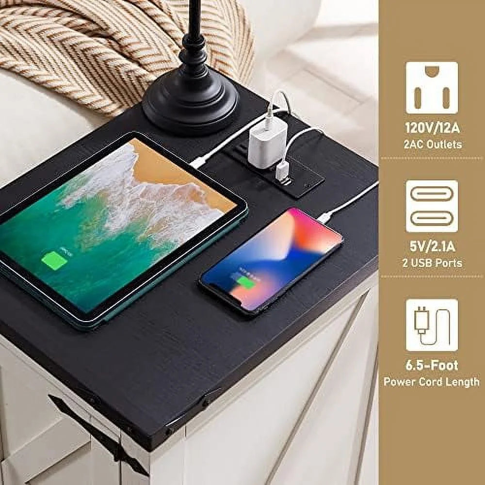 Black Rectangular Wood Nightstand with Charging Station H806
