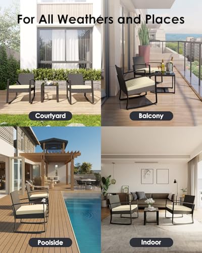 3 Piece Wicker Patio Furniture Set with Table & Cushions Y135