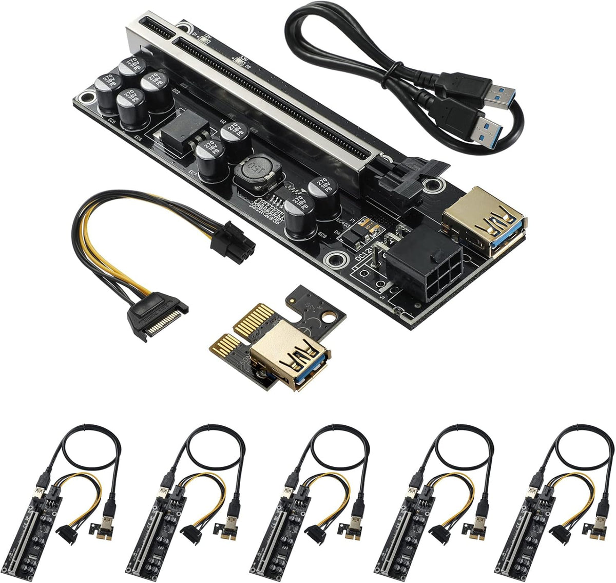 PCIE Riser with RGB LED Light & 60cm USB 3.0 Extension Cable 6 Pack K73981
