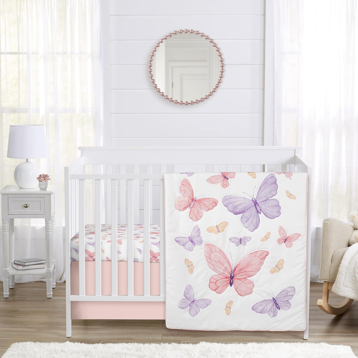 Pink and Purple Shabby Chic Butterfly Girl Baby Crib Bedding Set 3p T872