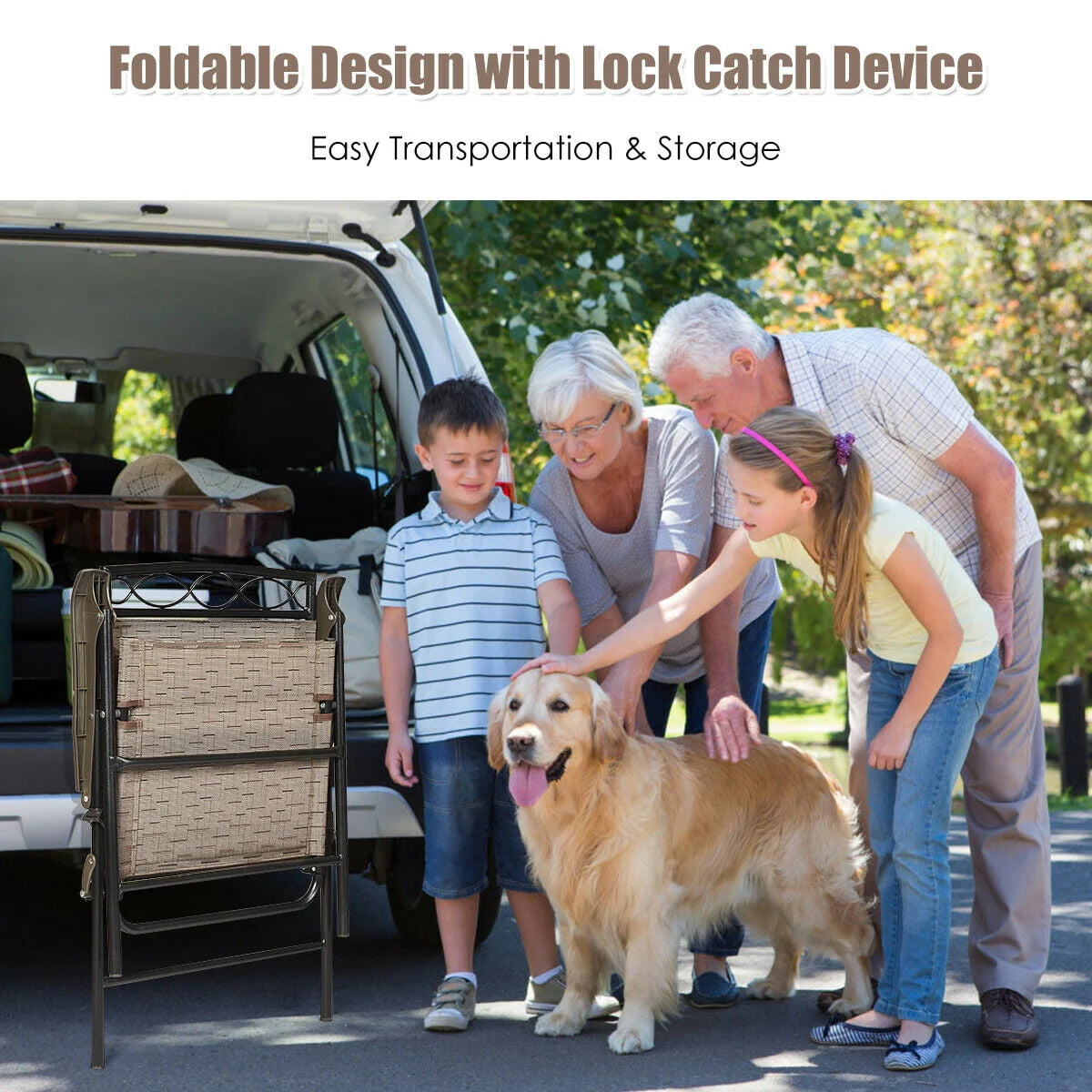 Set of 4 Portable Folding Sling Chairs with Armrest C6835