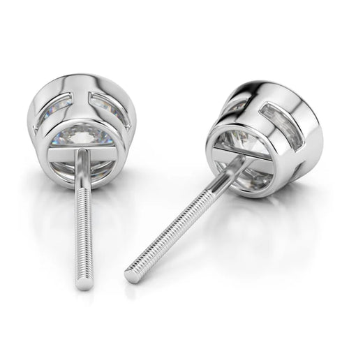 14K White Gold Round Cut Diamond Screw Back Stud Earrings K38209