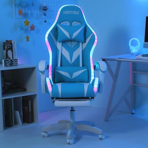 Blue and Black Gaming Chair with Footrest and Massage K9853