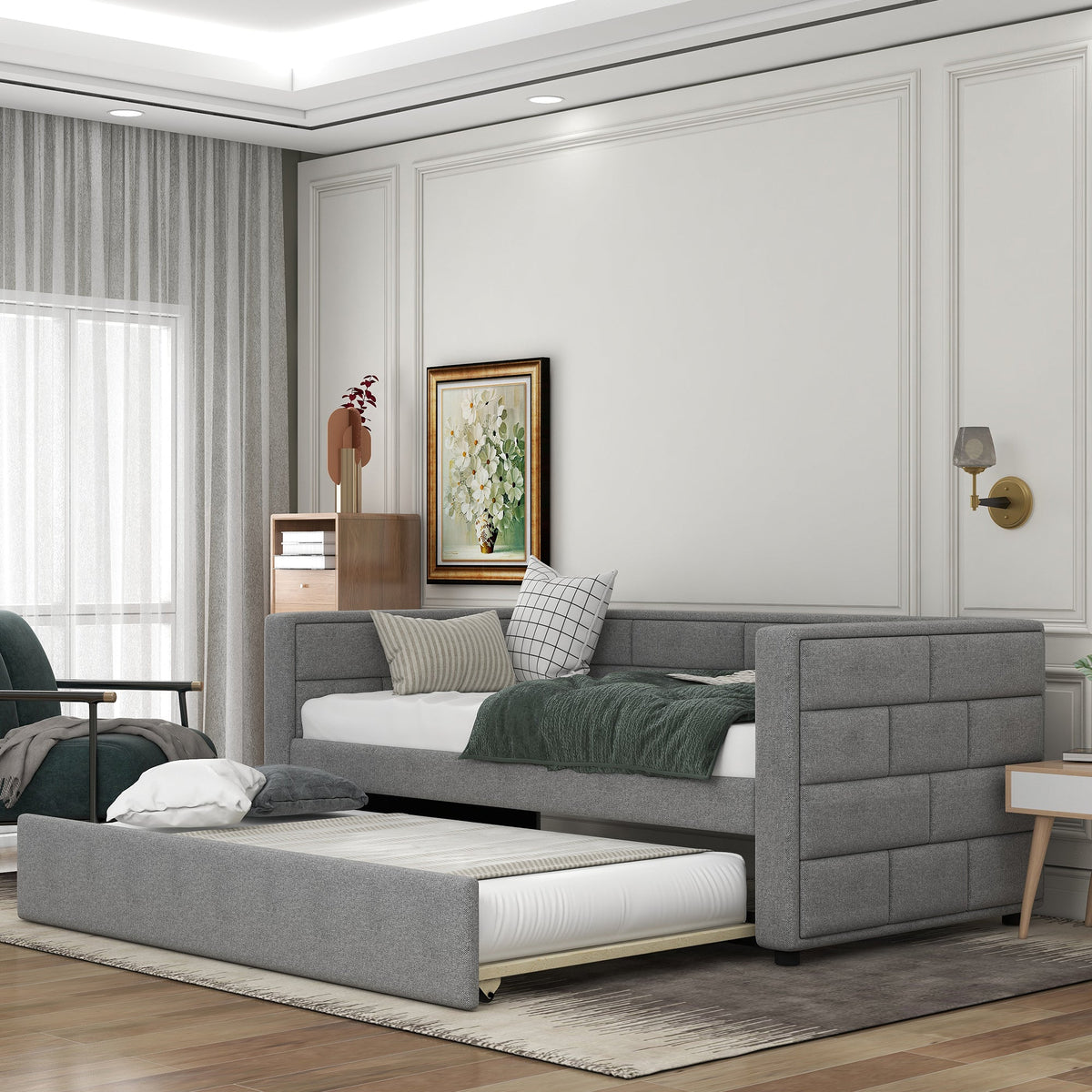 Gray Twin Size Daybed with Trundle Y759