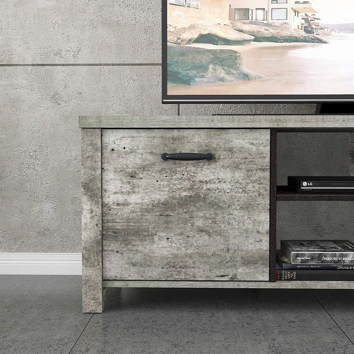 Light Grey Wood TV Stand with Two Drawers C3097