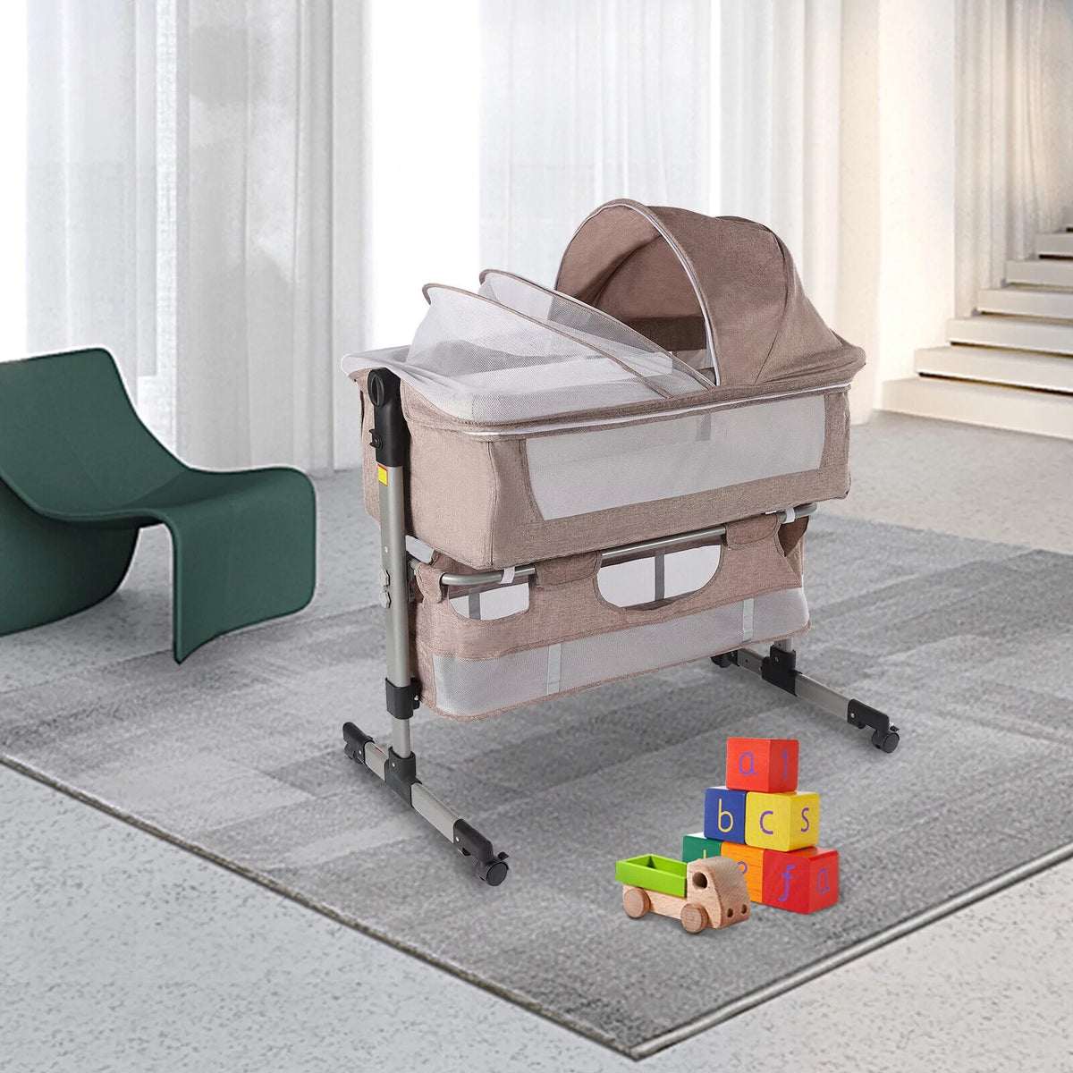 5 Height Adjustable Baby Bassinet Bedside Sleeper Crib H680
