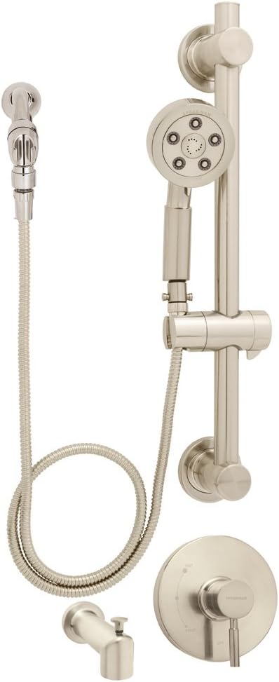Handheld Shower Head with Hose, Shower Valve, Diverter Tub Spout, and ADA Adjustable Grab Bar, Polished Chrome W758776