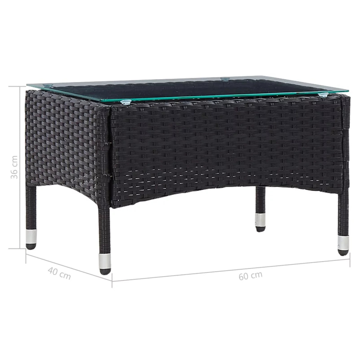 Black Poly Rattan Glass Tabletop Side Table S5076