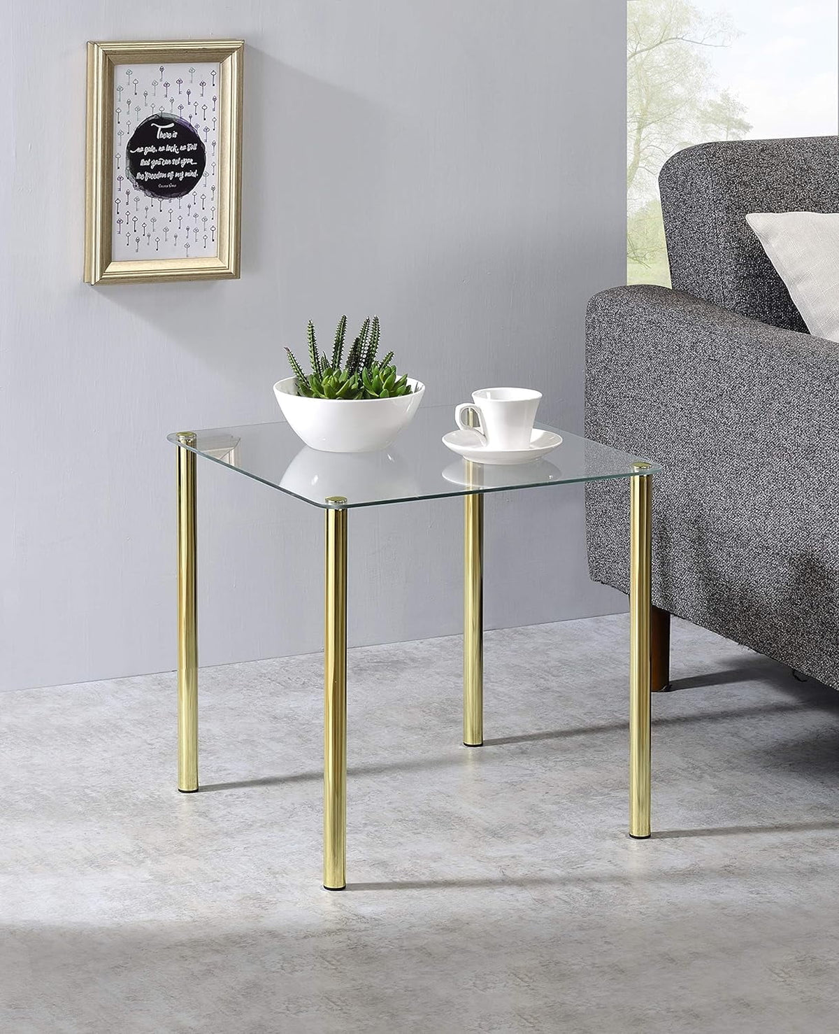 Square Metal Glass Side Table K122633