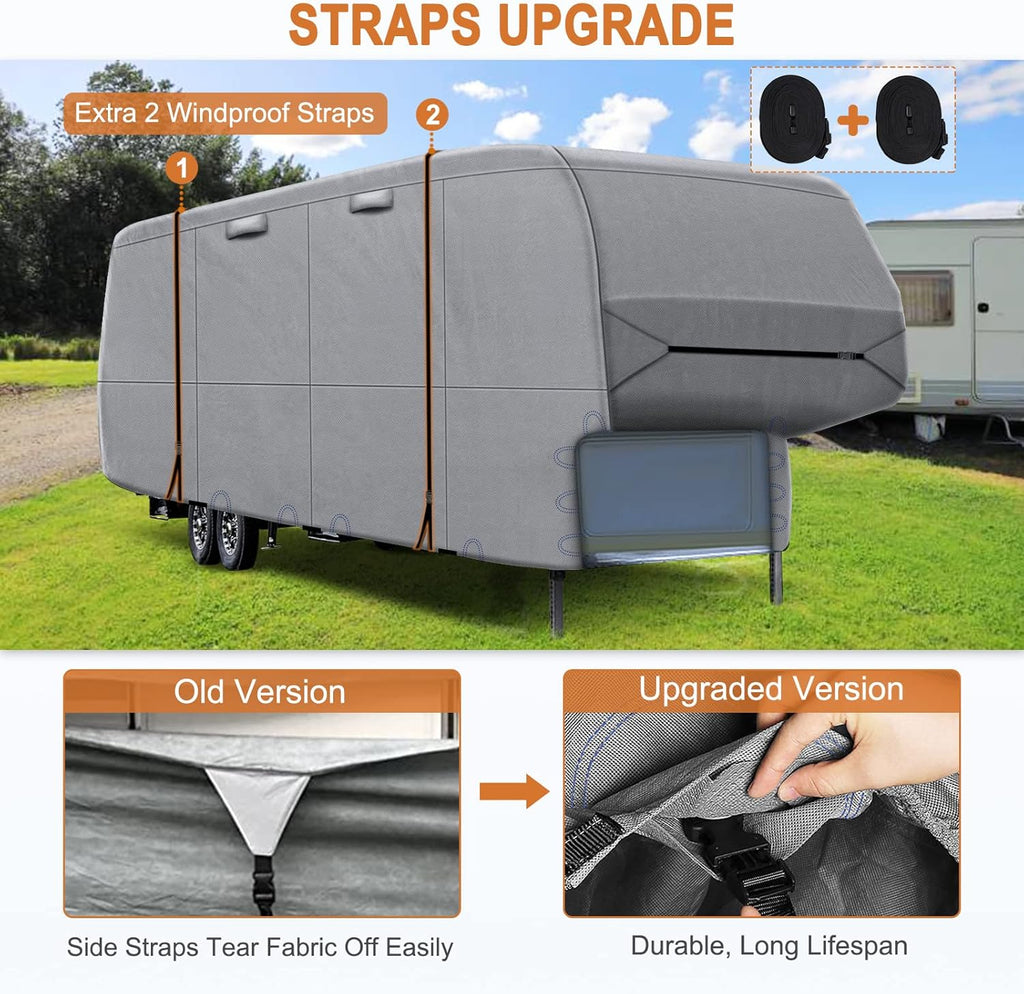 5th Wheel RV Cover Heavy Duty Camper Cover with 2Pcs Straps & Gutter Covers U64176