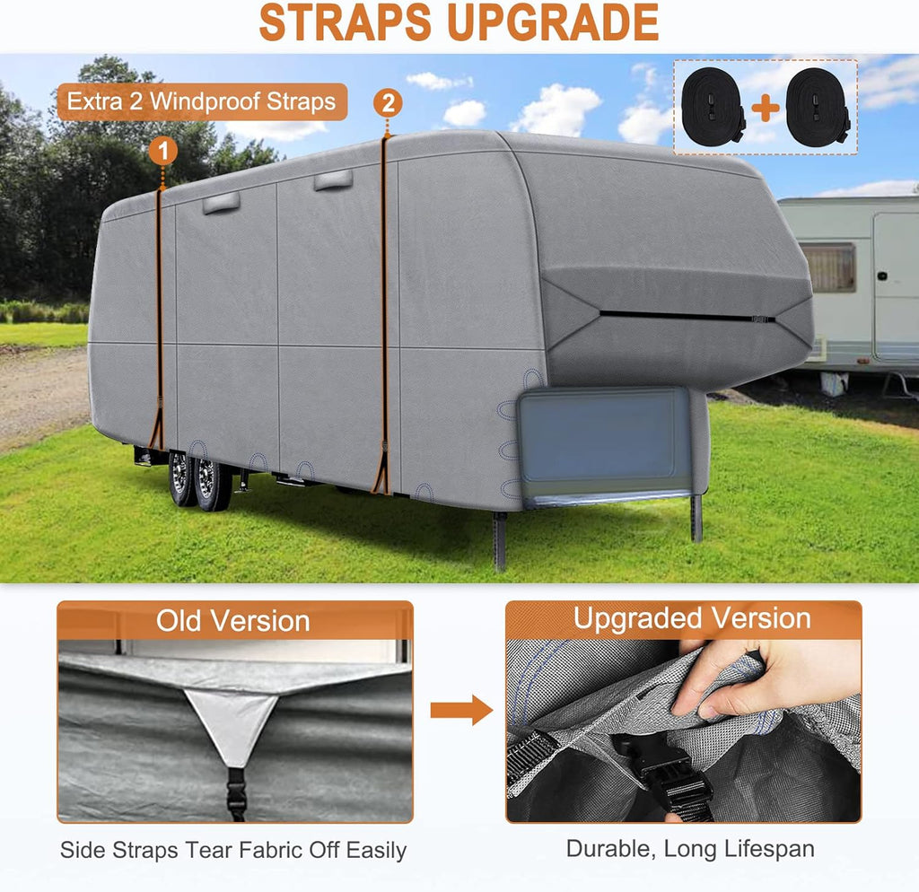 5th Wheel RV Cover Heavy Duty Camper Cover with 2Pcs Straps & Gutter Covers U64176