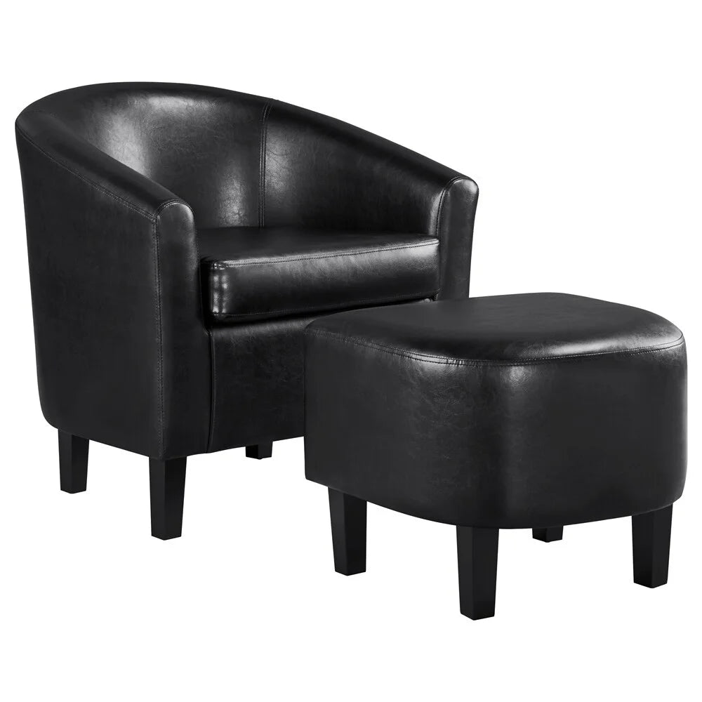 Black Faux Leather Accent Chair and Ottoman Set K384234