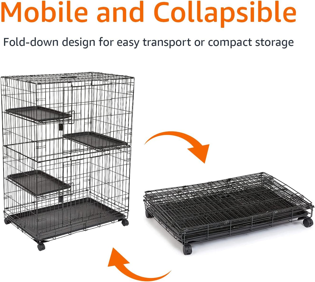 Large 3-Tier Cat Playpen Cage Crate Kennel, Black Z303