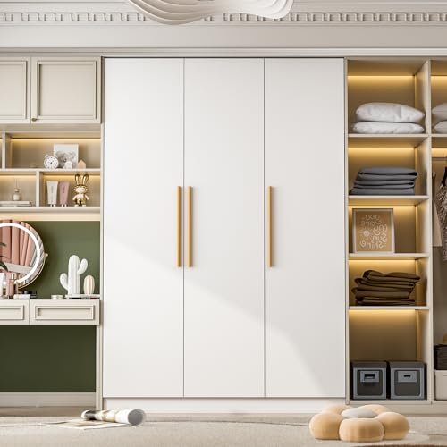 White 3 Door Armoire Wardrobe with Shelves U1822