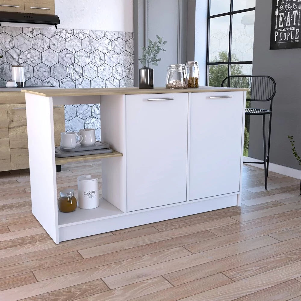 Light Oak White Kitchen Island with Four Open Shelves T62486