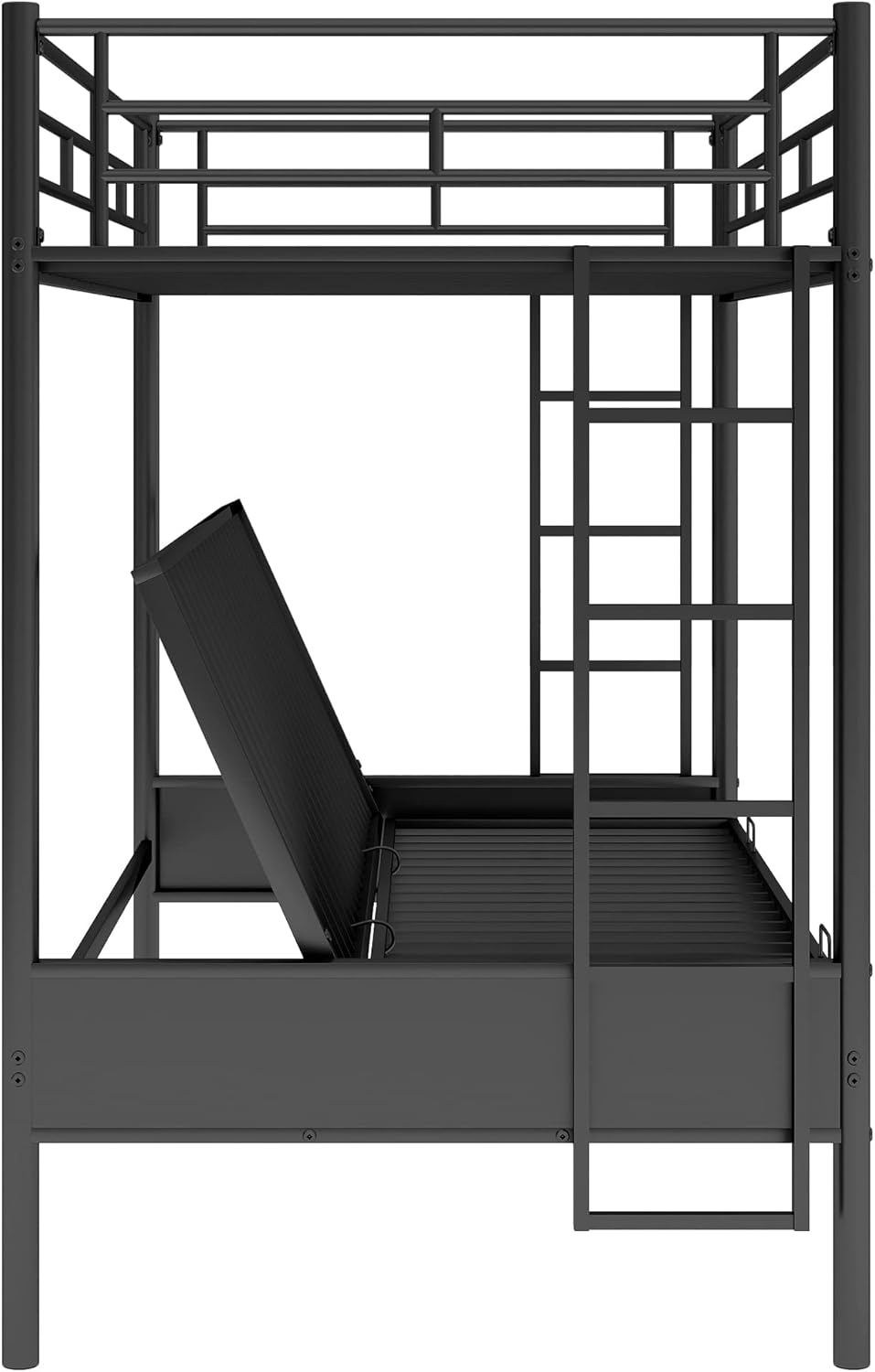 Twin Over Futon Full Bunk Bed with Metal Frame Black U7864