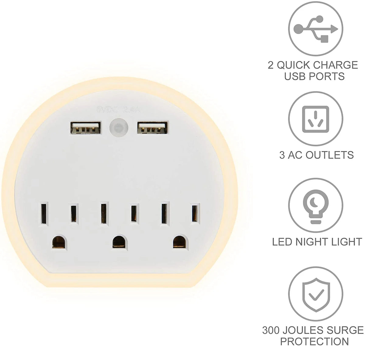 2 Pack White USB Outlet Extender with Night Light P863298
