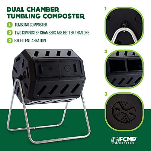 Black 37 Gallon Dual Chamber Tumbling Composter R9015