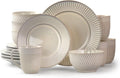 16 Piece Round Stoneware Dinnerware Set in Embossed White J216