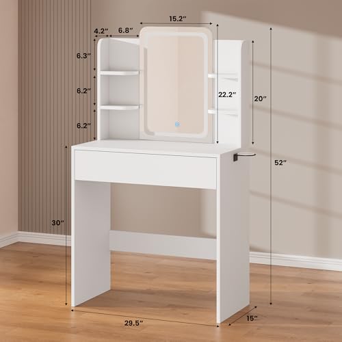 White Small Vanity Desk with Mirror and Lights W804169