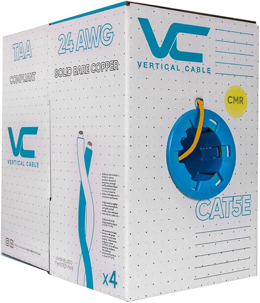 Cat5e UTP 24AWG 8C Solid Bare Copper 1000ft Bulk Ethernet Cable Blue H97063