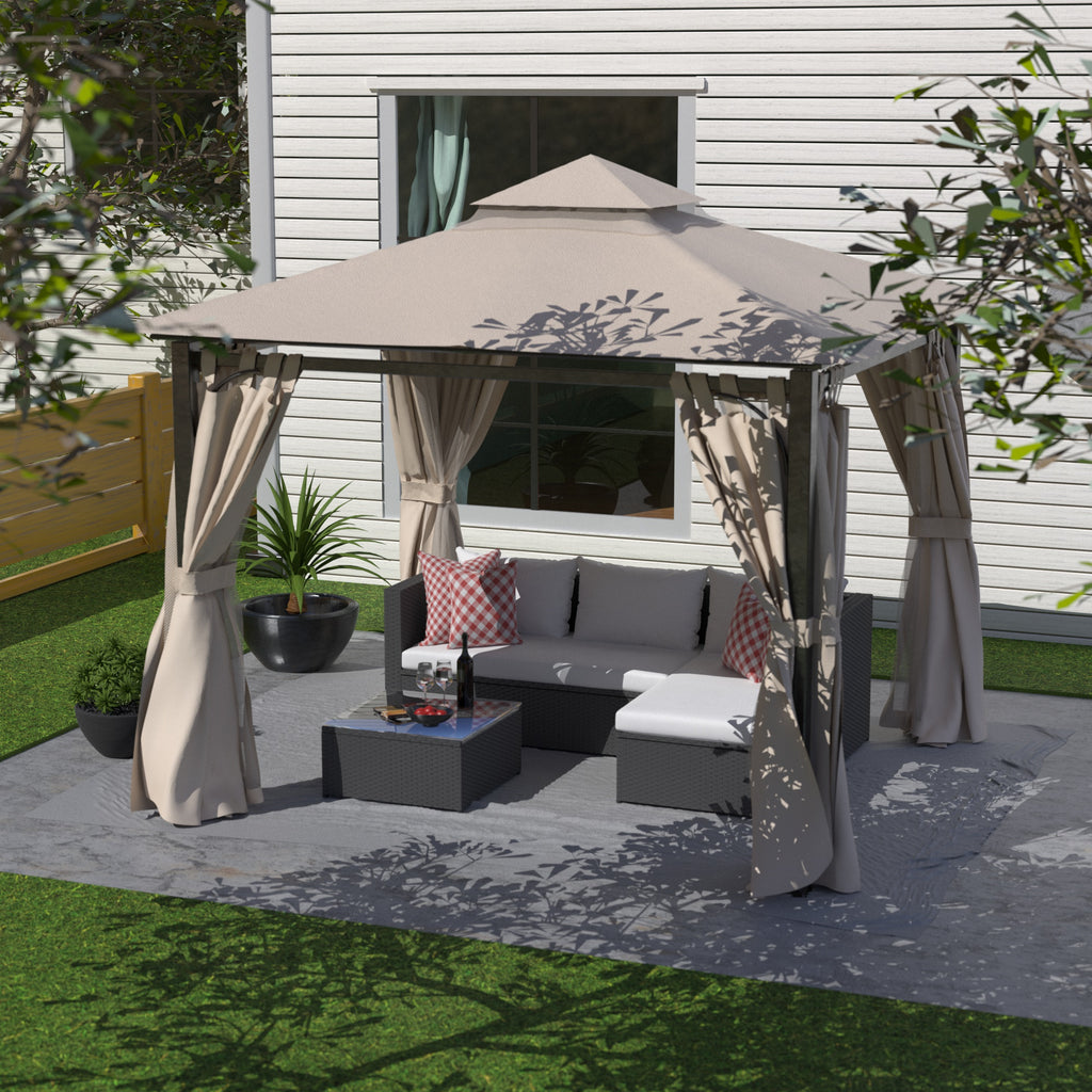 10 x 10 Outdoor Polyester Gazebo with Mosquito Netting and Privacy Curtains U524